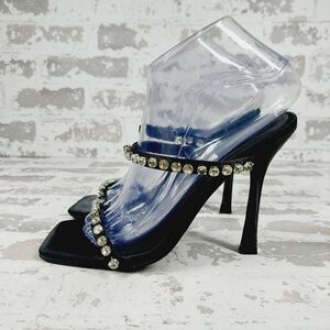 New Azalea Wang Double Strap Heel With Rhinestones Slide Sandal X426